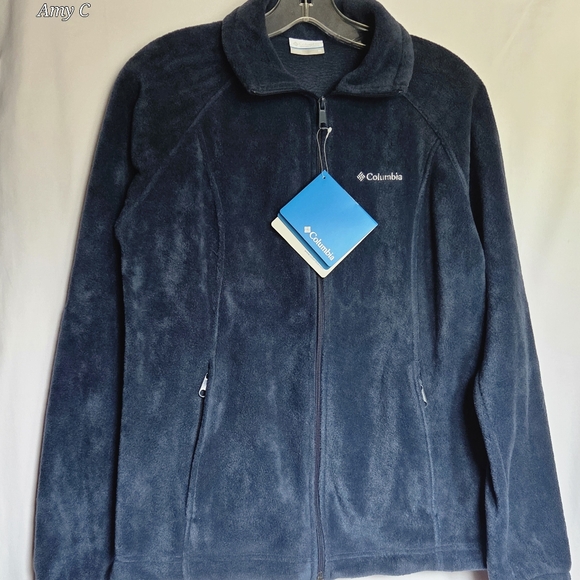 Columbia Dark Blue Fleece Jacket. Zip Pockets, Adjustable Bottem.Size Medium NWT - Picture 1 of 6